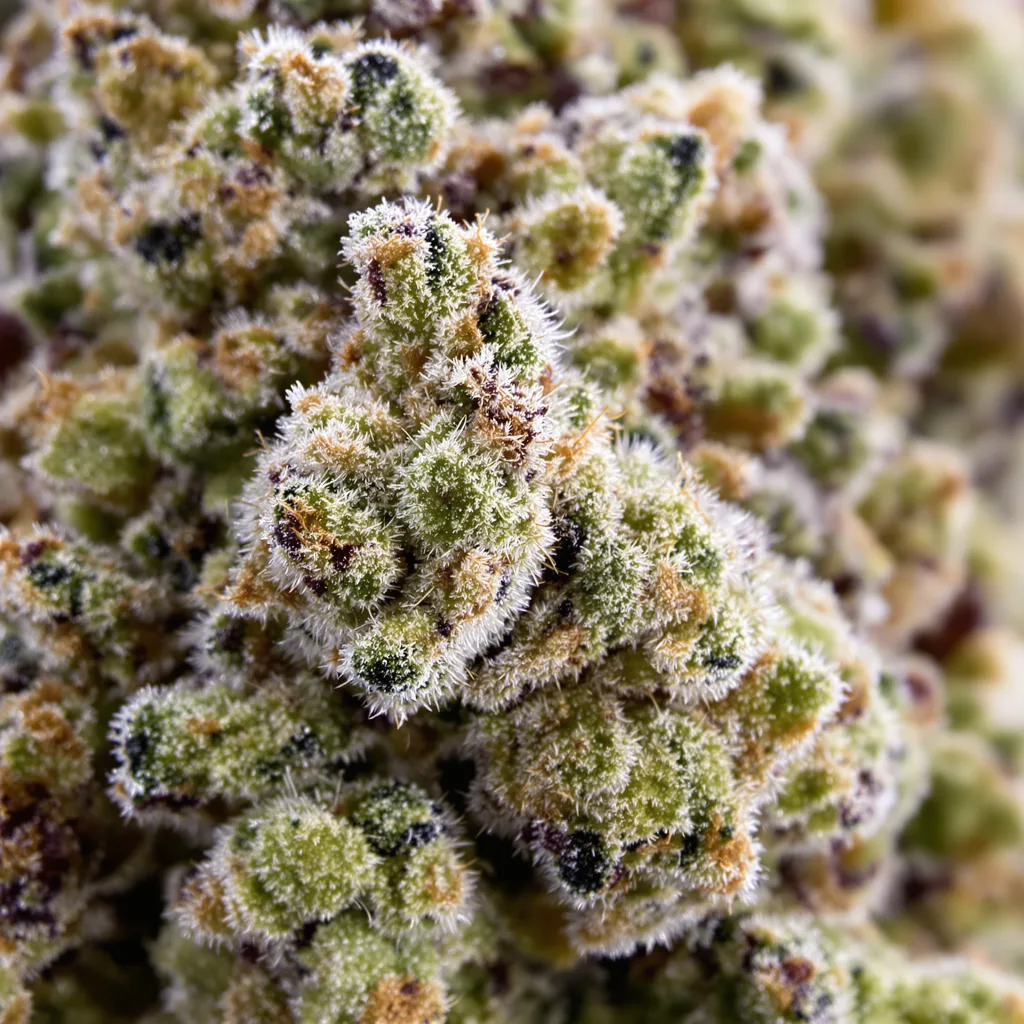 Zkittlez cannabis bud close-up showing balanced bud structure with frosted trichomes